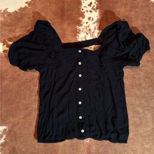 Maurices Black Button-Up Puff Sleeve Blouse